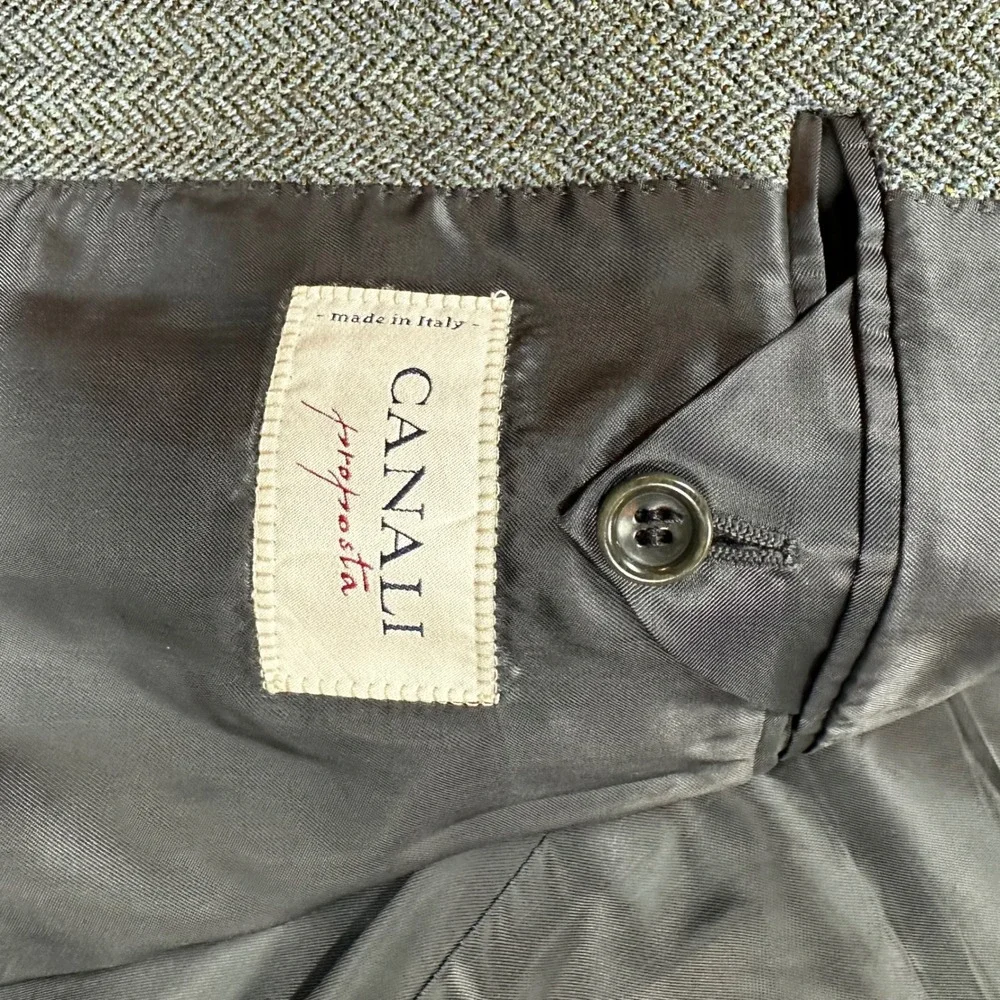 Canali Proposta Mens 52 L Grey Blue Wool Herringbone Blazer Sport Coat Italy